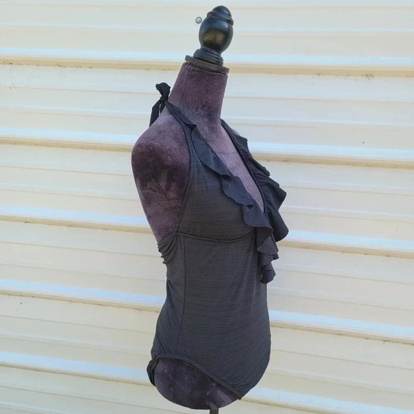 Mossimo Women's Black V-Neck Ruffle top Bathing Swim Suit One Piece Sz L - Picture 5 of 11